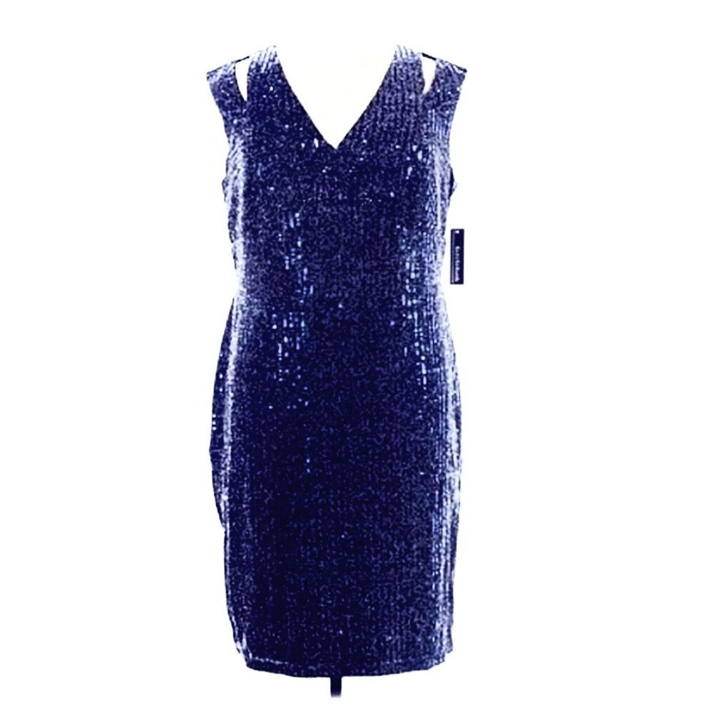 Size 12P Navy R&M Richards Sequin Cocktail Dress